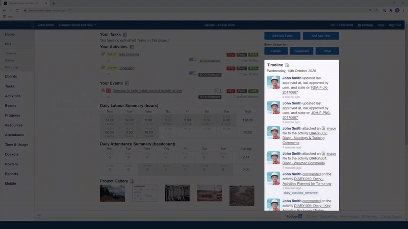An animation showing how SYNCHRO Perform works for a construction team using the Daily Diary